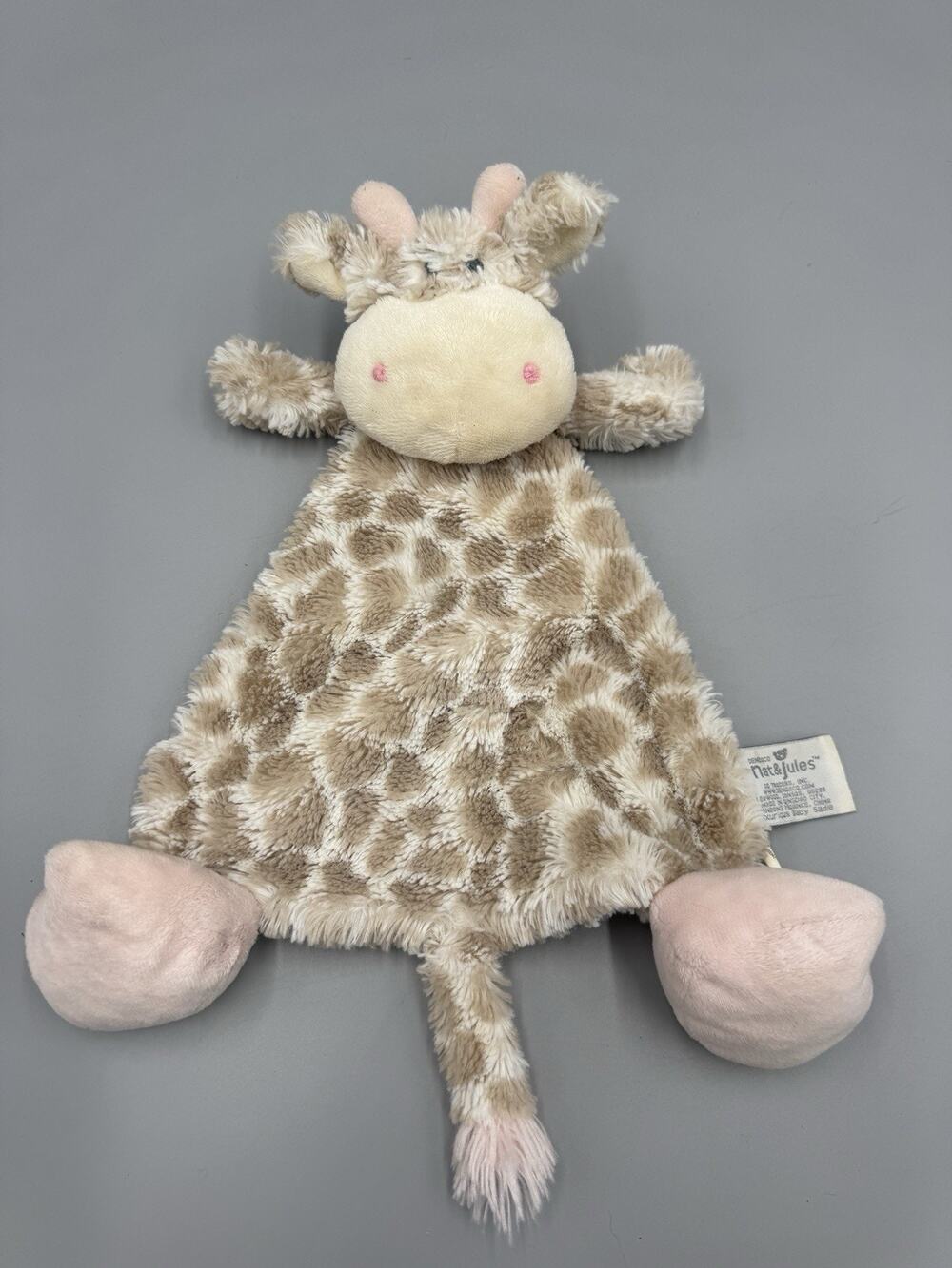 Demdaco Nat And Jules Giraffe Lovey Rattle Plush Pink Feet